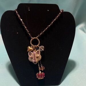 Betsey Johnson Gold and Pink Fox Pendant Necklace